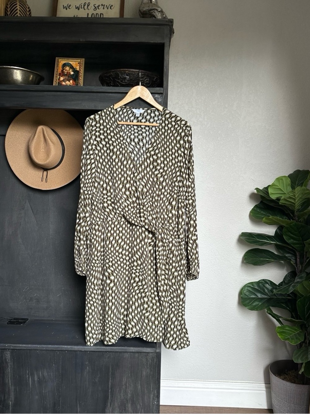 Womens Plus Size Dress - Long Sleeve Faux Wrap - Abstract Print XXXL 22 / 2X